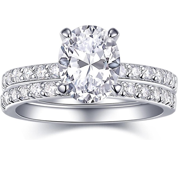 NEW 2 Carat Oval Engagement Rings Set for Women | Cubic Zirconia Wedding Sets